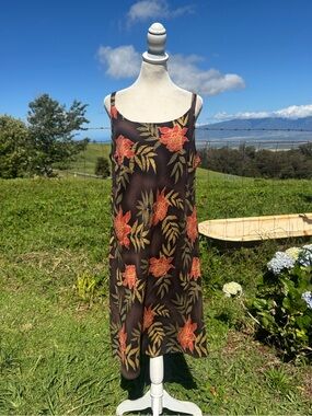 Vintage Iolani Hawaii Brown Torch Ginger Sheath Summer tropical resort dress XL
